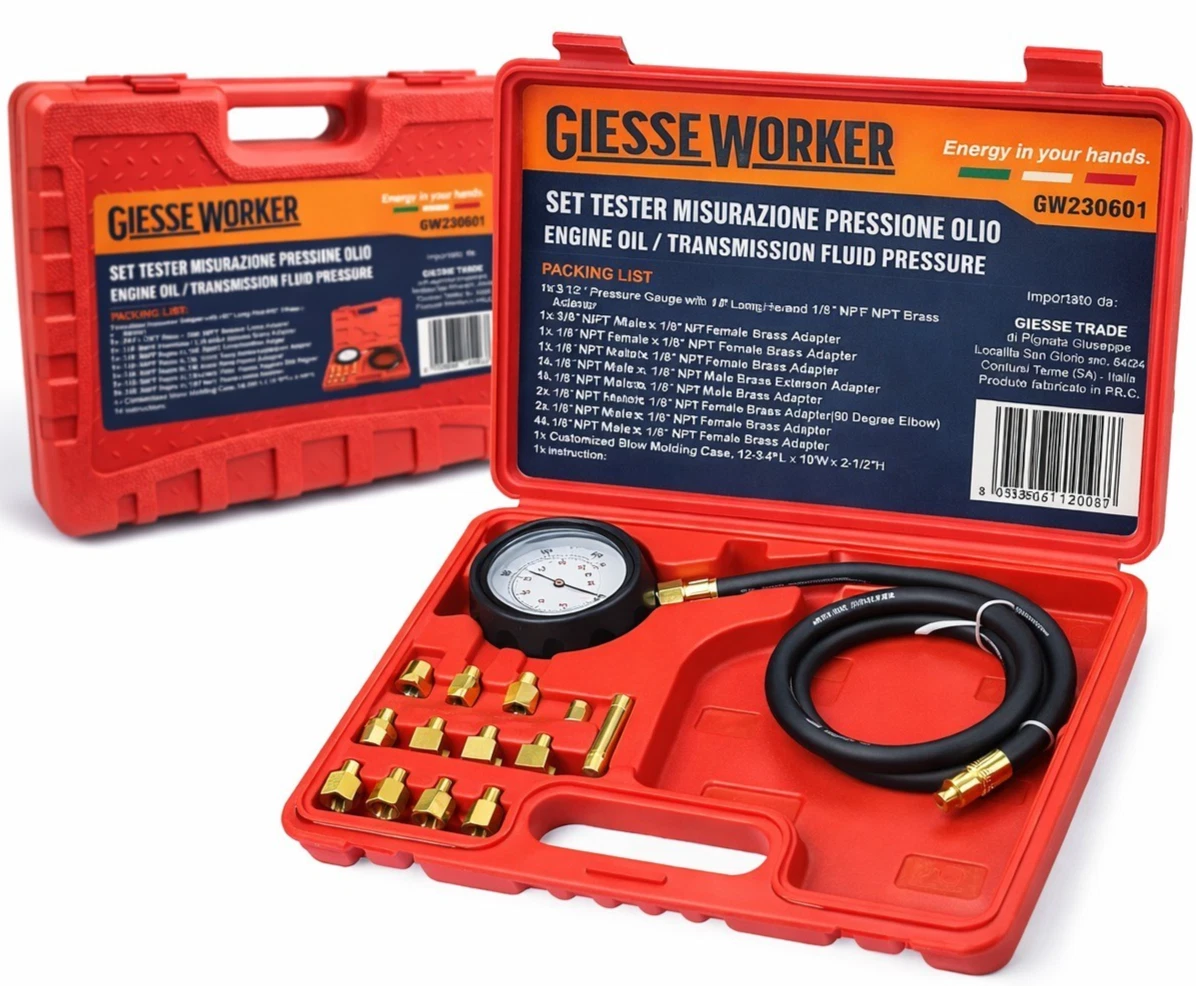 Kit Tester Misuratore Pressione Olio Motore Cambio 12pz Manometro con Adattatori
