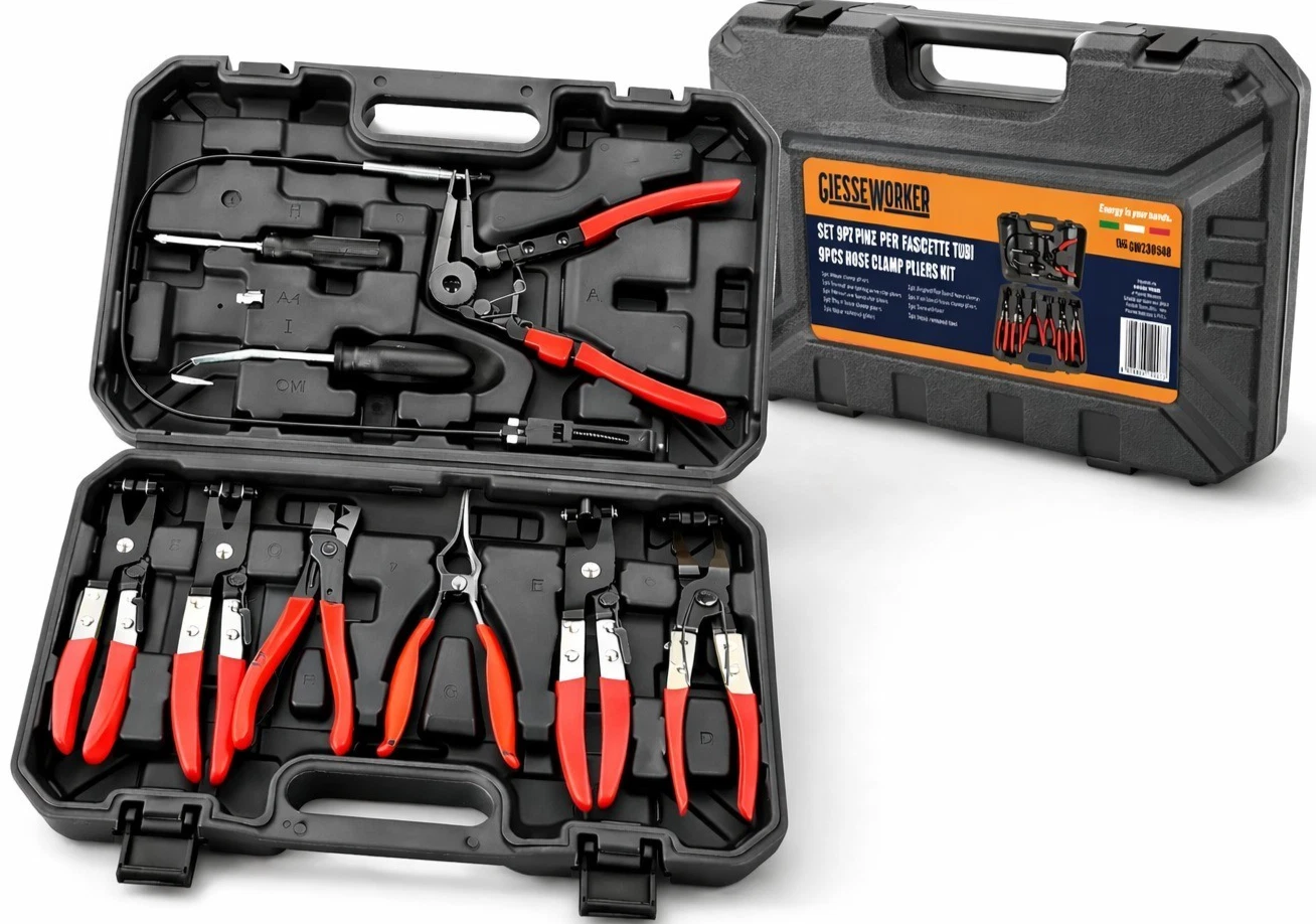 Kit 9 pz Pinze Smonta Fascette Auto Universale Morsetti Tubo Clip in Valigetta