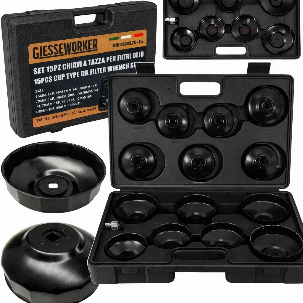 Set 15 pz Chiavi a Tazza per Filtro Olio Motore Auto con Valigetta Professionali