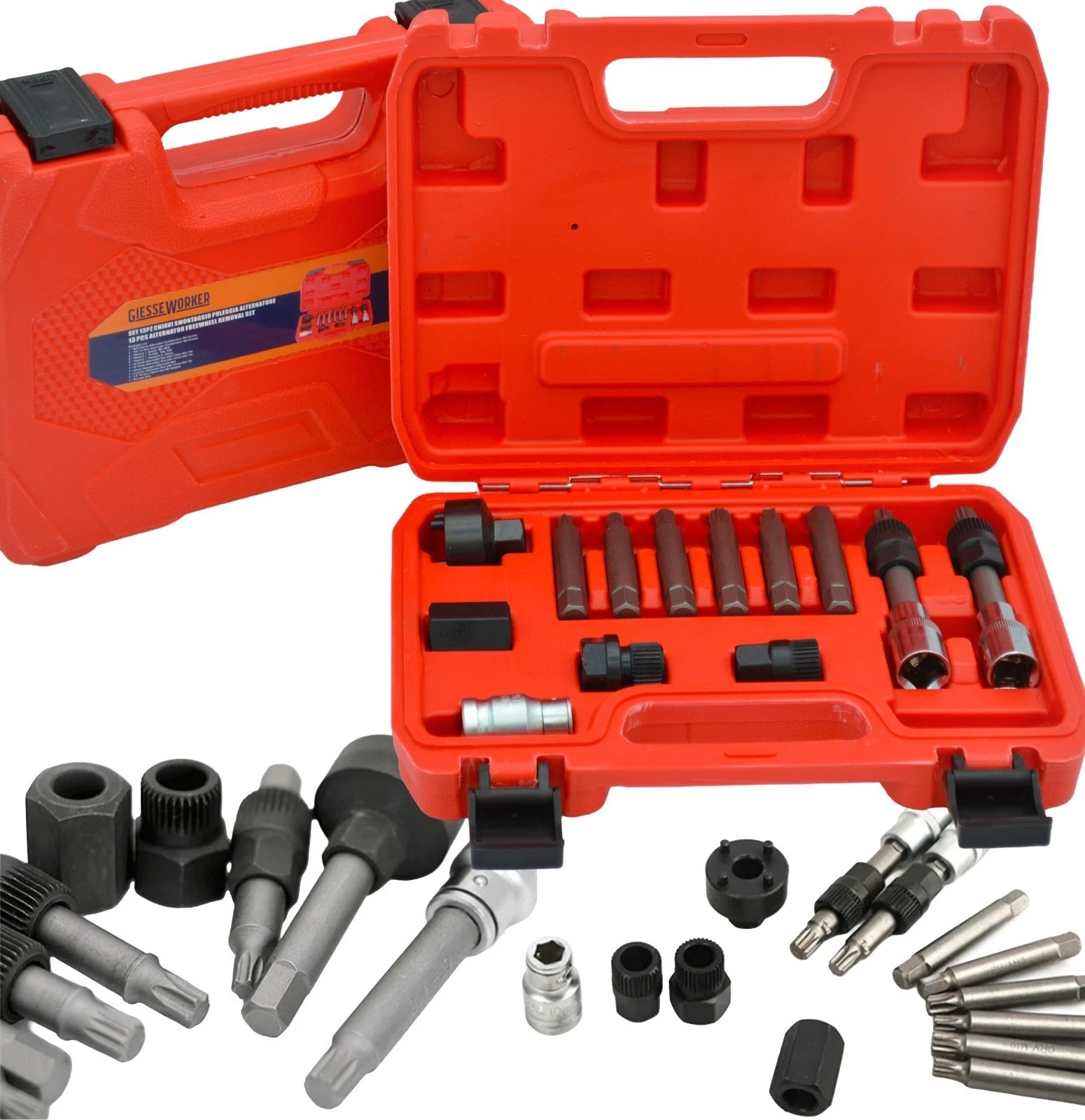 Kit Chiavi Smontaggio Puleggia Alternatore Motore Auto Set Professionale 13 Pz