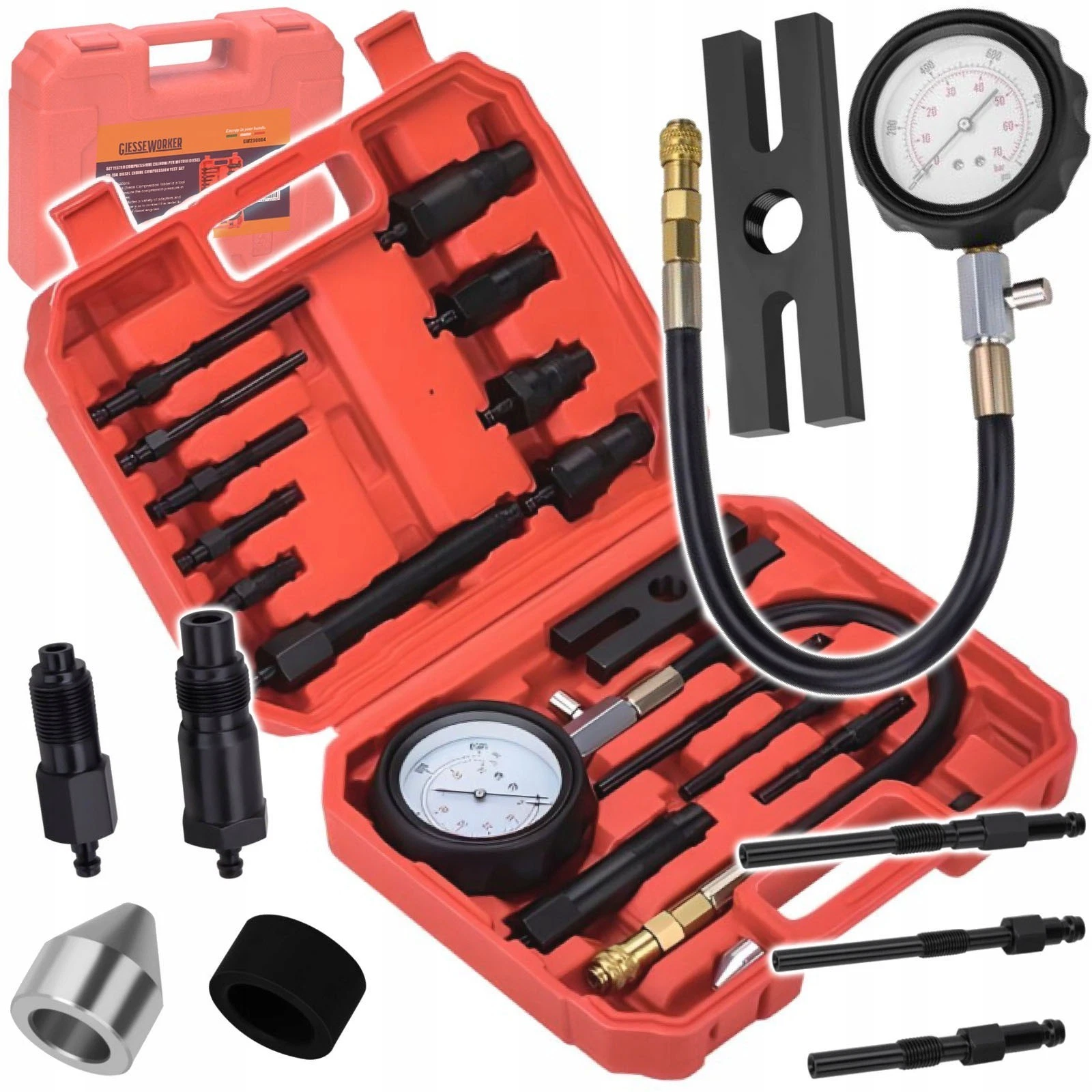 Kit Tester Compressione Cilindri Motore Diesel 0-70 Bar Professionale 18 pz