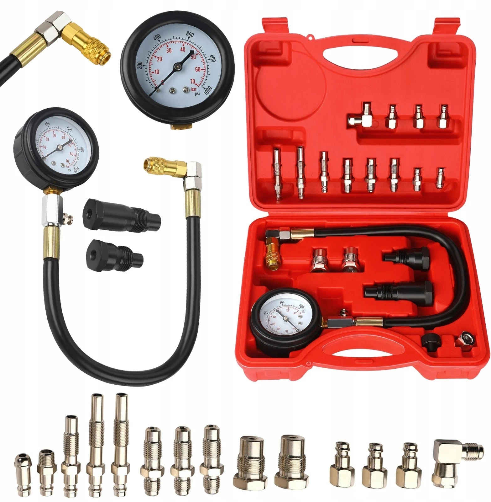 Kit Tester Compressione Cilindri Motore Diesel 0-70 Bar Auto Camion e Adattatori