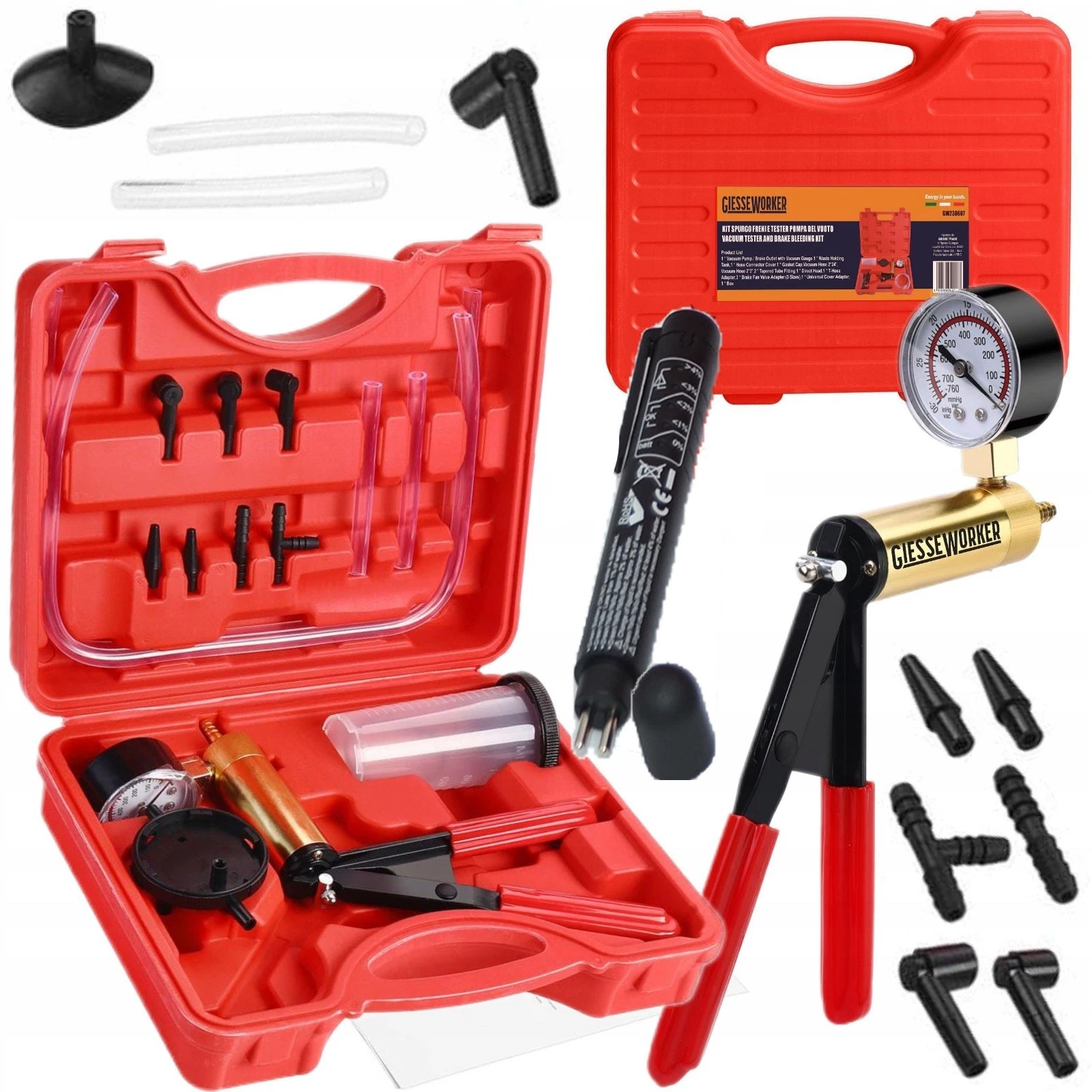 Kit Spurgo Freni Pompa Vuoto Manuale 18 Pezzi con Tester Olio Auto Moto Scooter